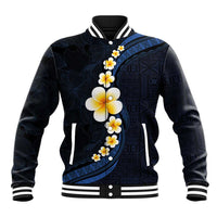Pacific Hibiscus and Plumeria with Tapa Pattern Baseball Jacket Dark Blue Color LT03 Unisex Blue - Polynesian Pride
