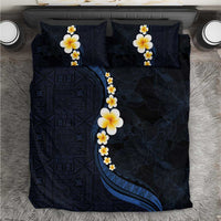 Pacific Hibiscus and Plumeria with Tapa Pattern Bedding Set Dark Blue Color LT03 Blue - Polynesian Pride
