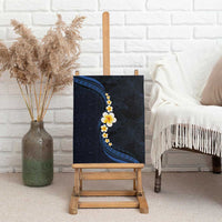 Pacific Hibiscus and Plumeria with Tapa Pattern Canvas Wall Art Dark Blue Color
