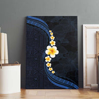 Pacific Hibiscus and Plumeria with Tapa Pattern Canvas Wall Art Dark Blue Color