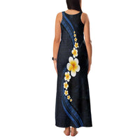 Pacific Hibiscus and Plumeria with Tapa Pattern Family Matching Tank Maxi Dress and Hawaiian Shirt Dark Blue Color LT03 - Polynesian Pride