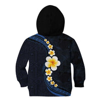 Pacific Hibiscus and Plumeria with Tapa Pattern Kid Hoodie Dark Blue Color