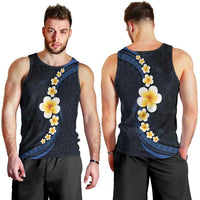 Pacific Hibiscus and Plumeria with Tapa Pattern Men Tank Top Dark Blue Color