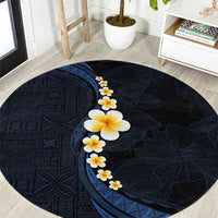 Pacific Hibiscus and Plumeria with Tapa Pattern Round Carpet Dark Blue Color LT03 Blue - Polynesian Pride