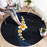 Pacific Hibiscus and Plumeria with Tapa Pattern Round Carpet Dark Blue Color LT03 - Polynesian Pride