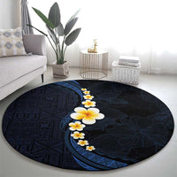 Pacific Hibiscus and Plumeria with Tapa Pattern Round Carpet Dark Blue Color LT03 - Polynesian Pride
