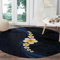 Pacific Hibiscus and Plumeria with Tapa Pattern Round Carpet Dark Blue Color LT03 - Polynesian Pride