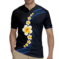 Pacific Hibiscus and Plumeria with Tapa Pattern Rugby Jersey Dark Blue Color