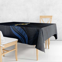 Pacific Hibiscus and Plumeria with Tapa Pattern Tablecloth Dark Blue Color