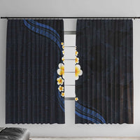 Pacific Hibiscus and Plumeria with Tapa Pattern Window Curtain Dark Blue Color