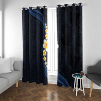 Pacific Hibiscus and Plumeria with Tapa Pattern Window Curtain Dark Blue Color