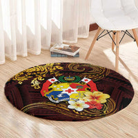 Tonga Ngatu and Hibiscus with Polynesian Tattoo Round Carpet Gold and Oxblood Color LT03 - Polynesian Pride