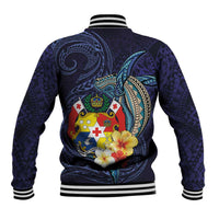Tonga Vava'u Humpback Whale Blue Water Baseball Jacket Polynesian Hibiscus Flowers