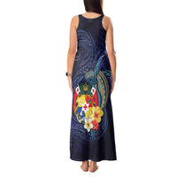 Tonga Vava'u Humpback Whale Blue Water Tank Maxi Dress Polynesian Hibiscus Flowers LT03 - Polynesian Pride
