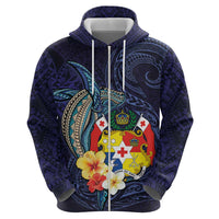 Tonga Vava'u Humpback Whale Blue Water Zip Hoodie Polynesian Hibiscus Flowers LT03 - Polynesian Pride