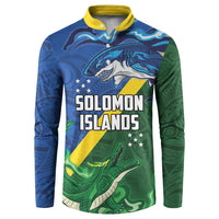Solomon Islands Polynesian Tribal Shark and Crocodile Button Sweatshirt