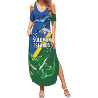 Solomon Islands Polynesian Tribal Shark and Crocodile Family Matching Summer Maxi Dress and Hawaiian Shirt