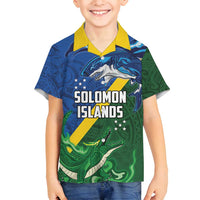Solomon Islands Polynesian Tribal Shark and Crocodile Family Matching Tank Maxi Dress and Hawaiian Shirt