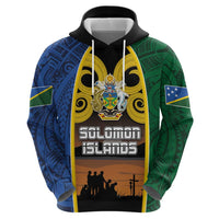 Solomon Islands Remembrance Day Zip Hoodie Lest We Forget and Polynesian Tattoo Pattern