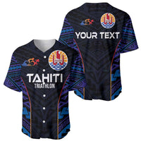 Personalised Tahiti Triathlon Polynesian Pattern Baseball Jersey