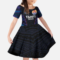 Personalised Tahiti Triathlon Polynesian Pattern Family Matching Off The Shoulder Long Sleeve Dress and Hawaiian Shirt LT03 Daughter's Dress Black - Polynesian Pride