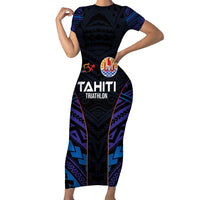 Personalised Tahiti Triathlon Polynesian Pattern Family Matching Short Sleeve Bodycon Dress and Hawaiian Shirt