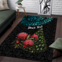 Personalized New Zealand Christmas Area Rug Maori Santa Pikorua and Pohutukawa Meri Kirihimete LT03 Black - Polynesian Pride