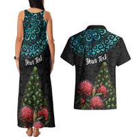 Personalized New Zealand Christmas Couples Matching Tank Maxi Dress and Hawaiian Shirt Maori Santa Pikorua and Pohutukawa Meri Kirihimete LT03 - Polynesian Pride