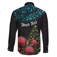 Personalized New Zealand Christmas Family Matching Off Shoulder Long Sleeve Dress and Hawaiian Shirt Maori Santa Pikorua and Pohutukawa Meri Kirihimete LT03 - Polynesian Pride