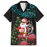 Personalized New Zealand Christmas Family Matching Short Sleeve Bodycon Dress and Hawaiian Shirt Maori Santa Pikorua and Pohutukawa Meri Kirihimete LT03 Dad's Shirt - Short Sleeve Black - Polynesian Pride