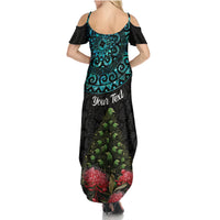Personalized New Zealand Christmas Family Matching Summer Maxi Dress and Hawaiian Shirt Maori Santa Pikorua and Pohutukawa Meri Kirihimete LT03 - Polynesian Pride