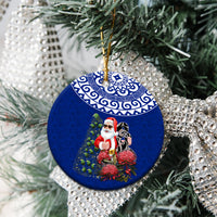 Personalized New Zealand Christmas Ceramic Ornament Maori Santa Pikorua and Pohutukawa Meri Kirihimete Blue LT03 - Polynesian Pride