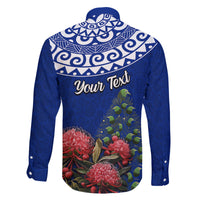 Personalized New Zealand Christmas Family Matching Mermaid Dress and Hawaiian Shirt Maori Santa Pikorua and Pohutukawa Meri Kirihimete Blue LT03 - Polynesian Pride