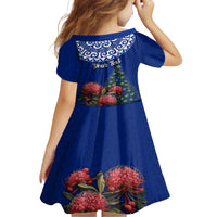 Personalized New Zealand Christmas Family Matching Tank Maxi Dress and Hawaiian Shirt Maori Santa Pikorua and Pohutukawa Meri Kirihimete Blue LT03 - Polynesian Pride