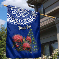 Personalized New Zealand Christmas Garden Flag Maori Santa Pikorua and Pohutukawa Meri Kirihimete Blue LT03 - Polynesian Pride
