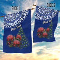 Personalized New Zealand Christmas Garden Flag Maori Santa Pikorua and Pohutukawa Meri Kirihimete Blue LT03 - Polynesian Pride