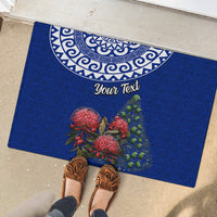 Personalized New Zealand Christmas Rubber Doormat Maori Santa Pikorua and Pohutukawa Meri Kirihimete Blue LT03 - Polynesian Pride