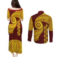 Tonga High School Couples Matching Puletasi Dress and Long Sleeve Button Shirt Traditional Ngatu and Polynesian Pattern LT03 - Polynesian Pride