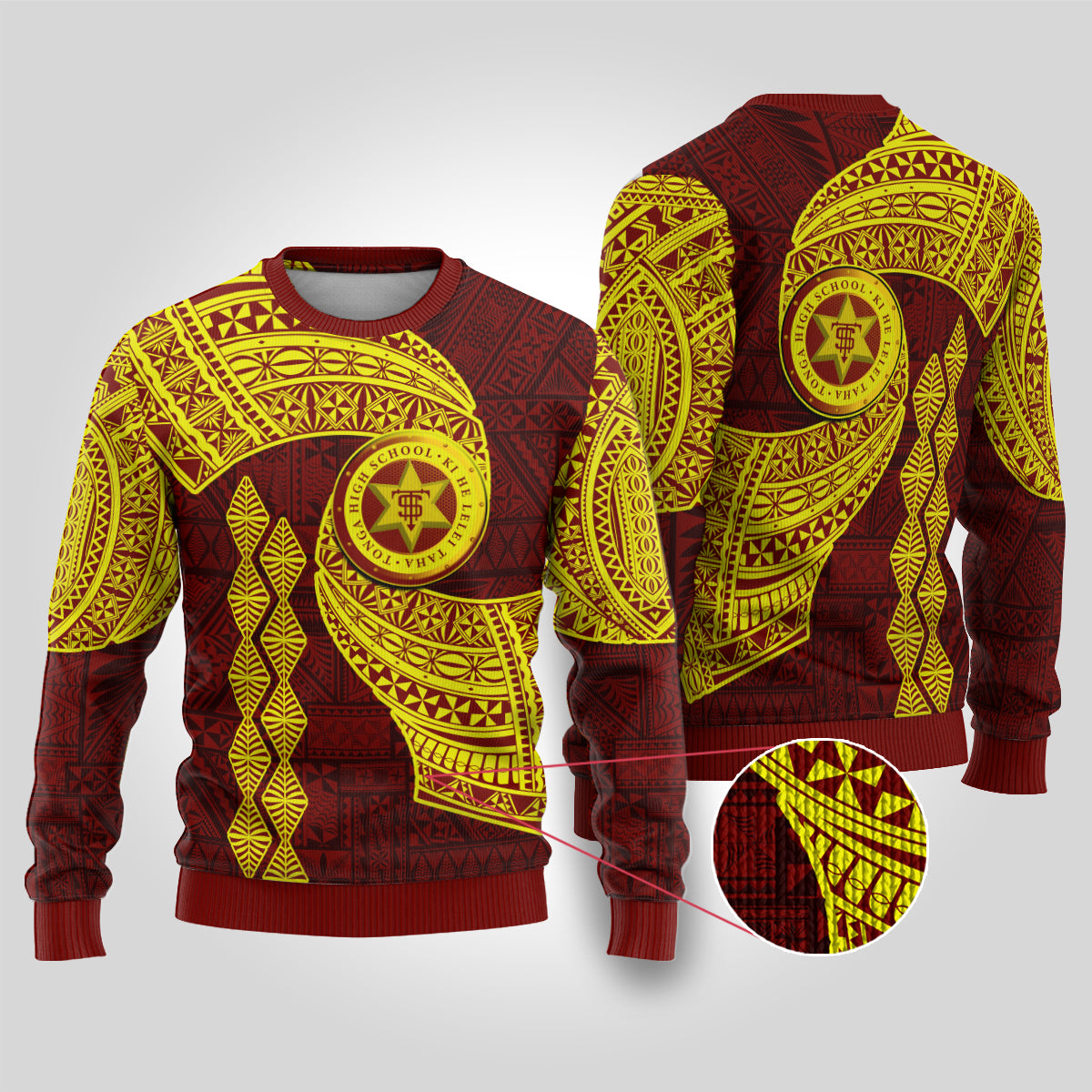 Tonga High School Ugly Christmas Sweater Traditional Ngatu and Polynesian Pattern LT03 Yellow - Polynesian Pride
