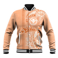 Kanaka Maoli Tropical Flowers with Kakau Tribal Baseball Jacket Peach Fuzz Color LT03 Unisex Peach Fuzz - Polynesian Pride