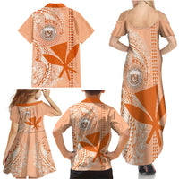 Kanaka Maoli Tropical Flowers with Kakau Tribal Family Matching Summer Maxi Dress and Hawaiian Shirt Peach Fuzz Color LT03 - Polynesian Pride