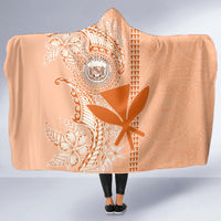 Kanaka Maoli Tropical Flowers with Kakau Tribal Hooded Blanket Peach Fuzz Color LT03 - Polynesian Pride