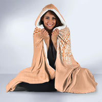 Kanaka Maoli Tropical Flowers with Kakau Tribal Hooded Blanket Peach Fuzz Color LT03 - Polynesian Pride