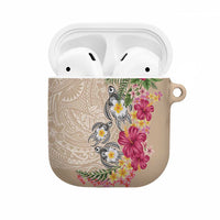 Hawaiian Tropical Flowers and Tribal Turtles AirPods Case Polynesian Art Motifs Beige Color - Polynesian Pride