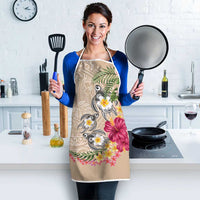 Hawaiian Tropical Flowers and Tribal Turtles Apron Polynesian Art Motifs Beige Color - Polynesian Pride