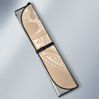 Hawaiian Tropical Flowers and Tribal Turtles Auto Sun Shade Polynesian Art Motifs Beige Color - Polynesian Pride