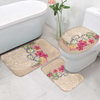 Hawaiian Tropical Flowers and Tribal Turtles Bathroom Set Polynesian Art Motifs Beige Color - Polynesian Pride