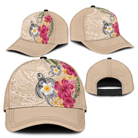 Hawaiian Tropical Flowers and Tribal Turtles Classic Cap Polynesian Art Motifs Beige Color - Polynesian Pride