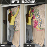 Hawaiian Tropical Flowers and Tribal Turtles Door Cover Polynesian Art Motifs Beige Color - Polynesian Pride