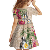 Hawaiian Tropical Flowers and Tribal Turtles Family Matching Summer Maxi Dress and Hawaiian Shirt Polynesian Art Motifs Beige Color LT03 - Polynesian Pride